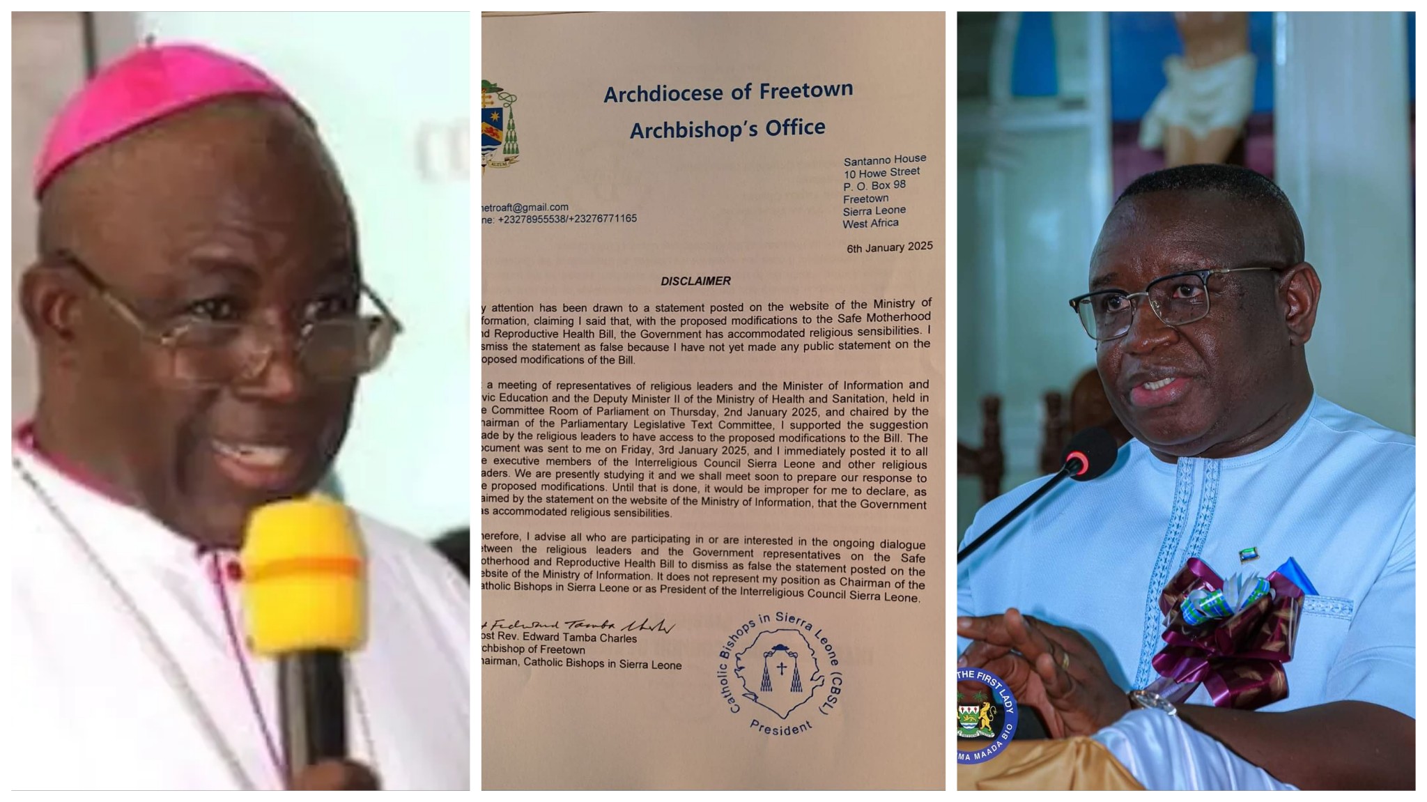 Archbishop Tamba Charles Refutes MoICE Claims On Proposed Abortion Bill